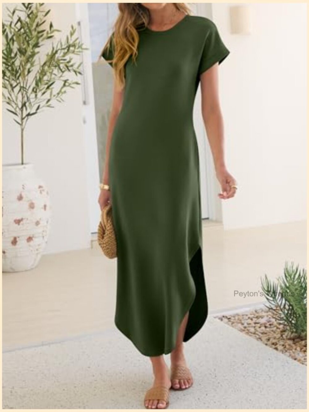 Women's Maxi Dress with Pockets Short Sleeve Crew Neck Casual Loose Fit Summer - Picture 2 of 7